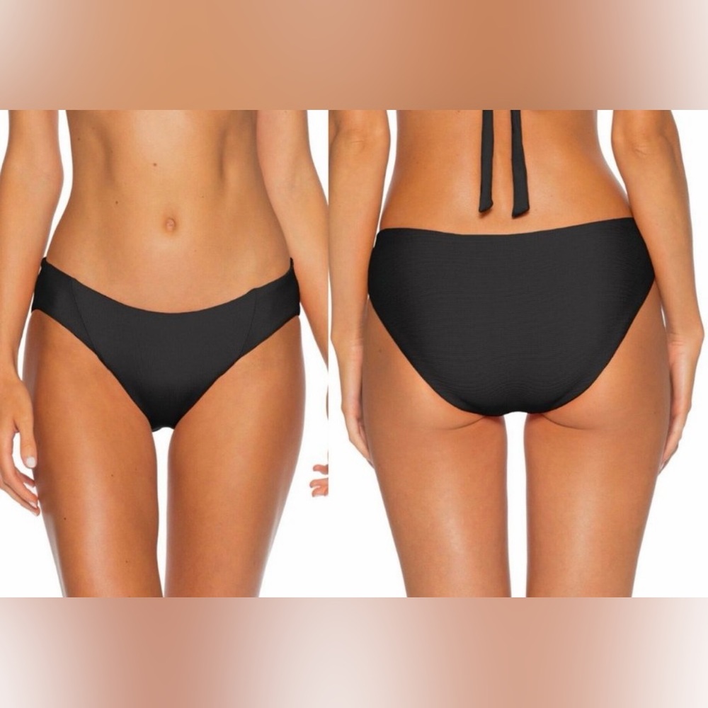 Becca by Rebecca Virtue Fine Line Ribbed Low Rise Bikini Bottom Black M